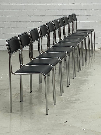 Bauhaus | Chrome | Stackable | Chair | modern | Vintage | upholstered in a black faux leather