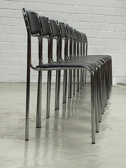 Bauhaus | Chrome | Stackable | Chair | modern | Vintage | upholstered in a black faux leather