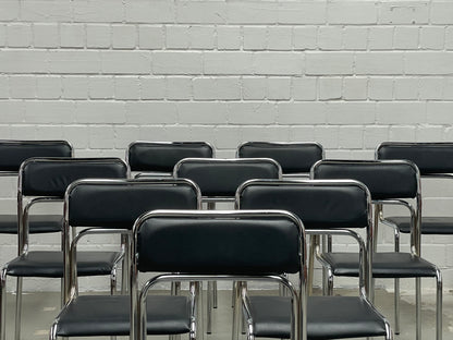 Bauhaus | Chrome | Stackable | Chair | modern | Vintage | upholstered in a black faux leather