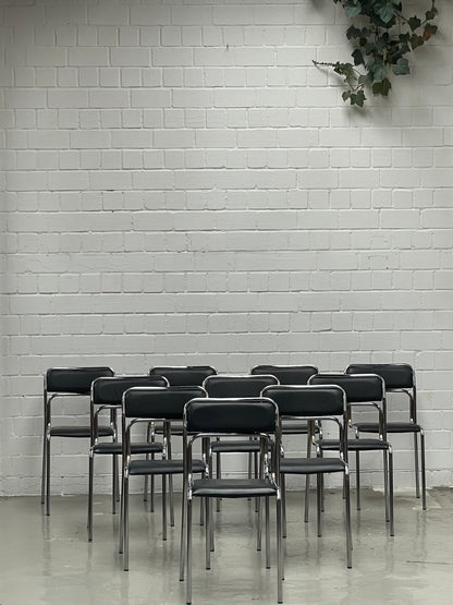 Bauhaus | Chrome | Stackable | Chair | modern | Vintage | upholstered in a black faux leather