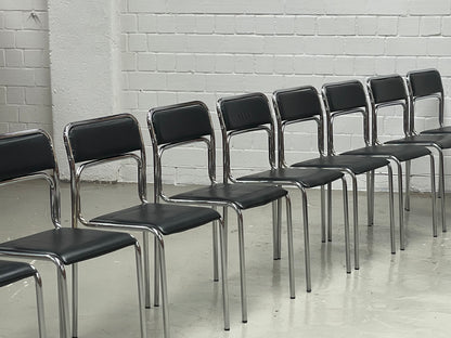 Bauhaus | Chrome | Stackable | Chair | modern | Vintage | upholstered in a black faux leather