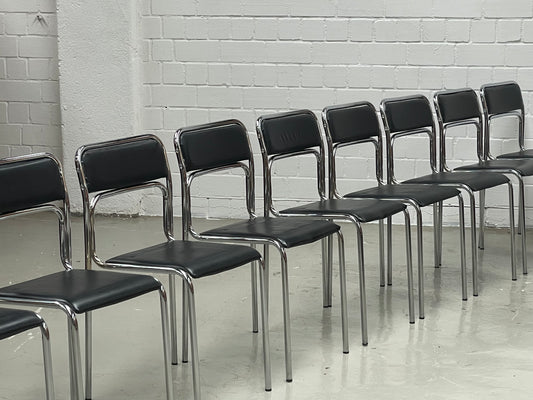 Bauhaus | Chrome | Stackable | Chair | modern | Vintage | upholstered in a black faux leather