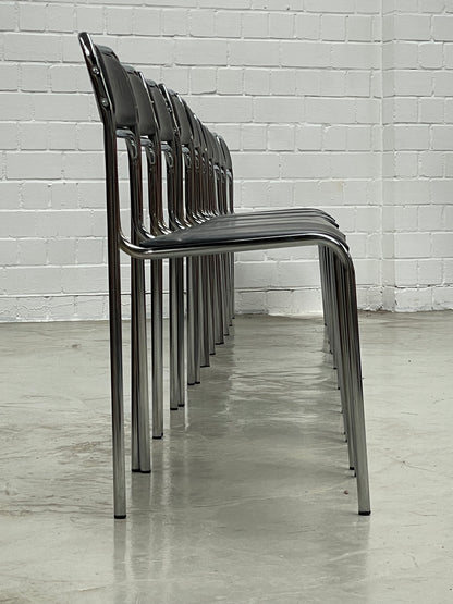 Bauhaus | Chrome | Stackable | Chair | modern | Vintage | upholstered in a black faux leather