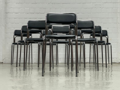 Bauhaus | Chrome | Stackable | Chair | modern | Vintage | upholstered in a black faux leather