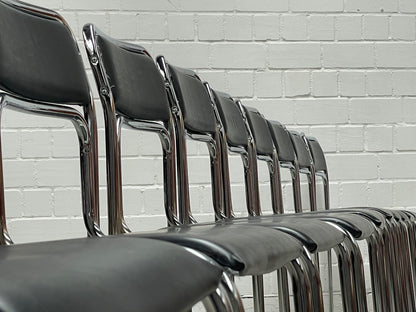 Bauhaus | Chrome | Stackable | Chair | modern | Vintage | upholstered in a black faux leather