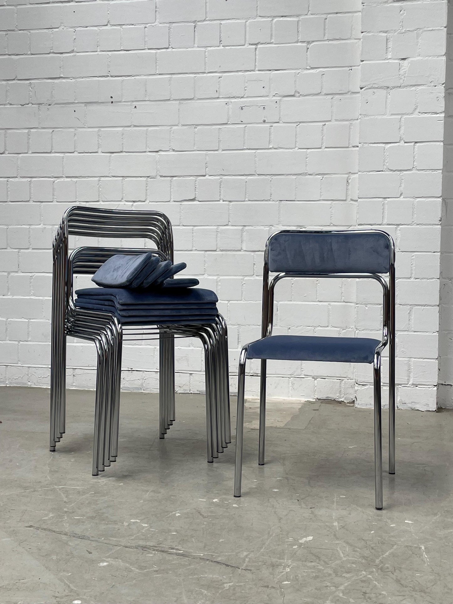 Blue Velvet stackable Bauhaus chairs