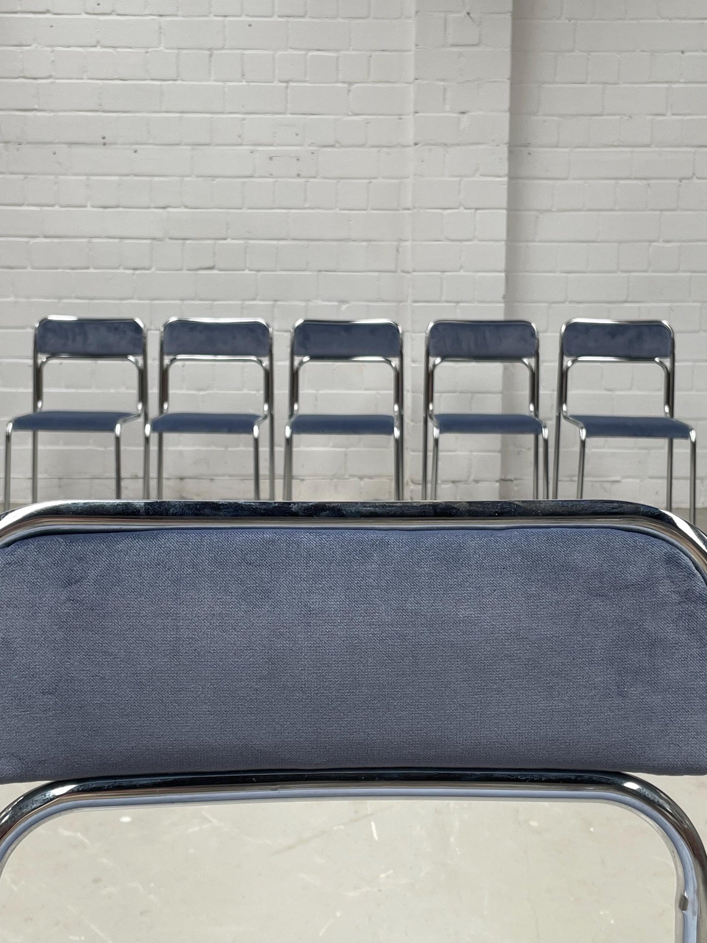 Blue Velvet stackable Bauhaus chairs