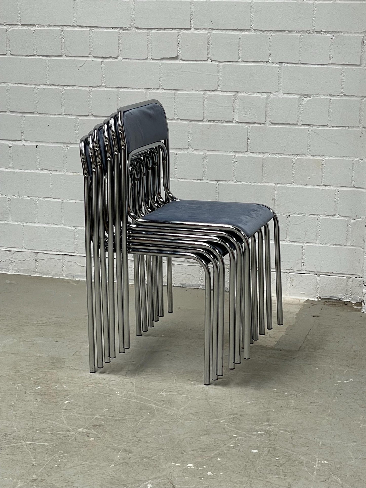 Blue Velvet stackable Bauhaus chairs