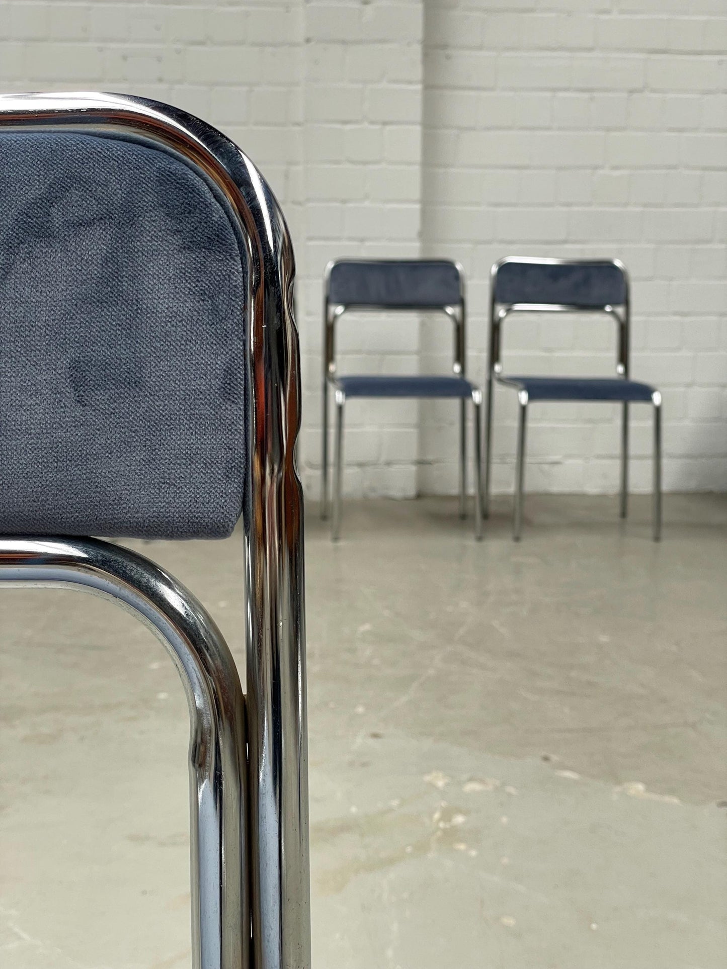 Blue Velvet stackable Bauhaus chairs