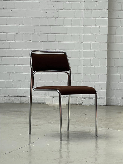 Bauhaus | Chrome | Stackable | Chair | modern | Vintage | West-Germany | brown fabric