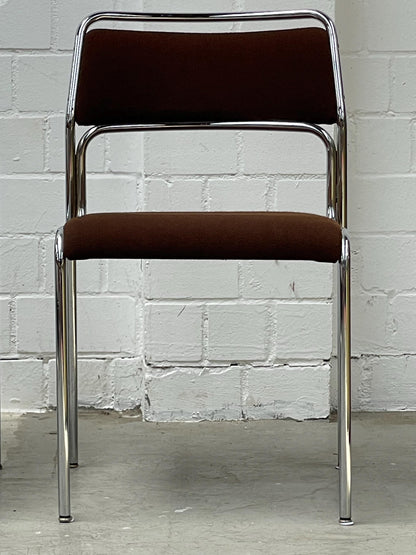 Bauhaus | Chrome | Stackable | Chair | modern | Vintage | West-Germany | brown fabric