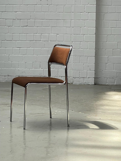 Bauhaus | Chrome | Stackable | Chair | modern | Vintage | West-Germany | brown fabric