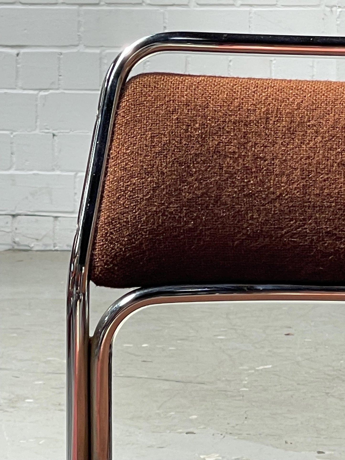 Bauhaus | Chrome | Stackable | Chair | modern | Vintage | West-Germany | brown fabric