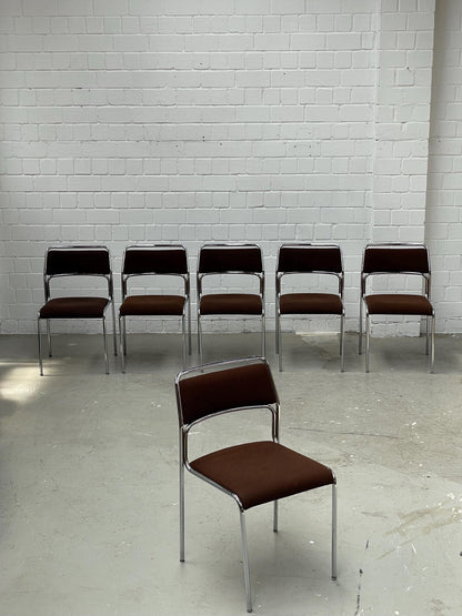 Bauhaus | Chrome | Stackable | Chair | modern | Vintage | West-Germany | brown fabric
