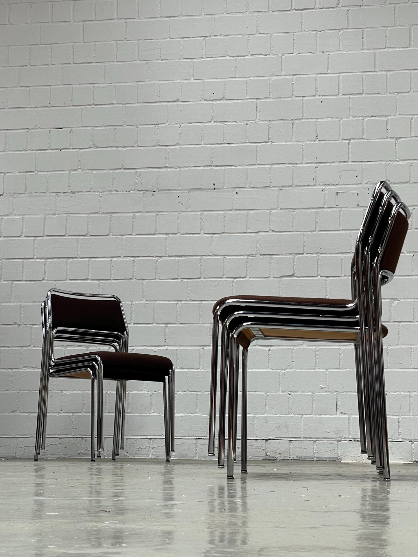 Bauhaus | Chrome | Stackable | Chair | modern | Vintage | West-Germany | brown fabric
