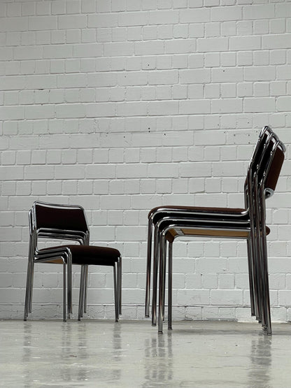 Bauhaus | Chrome | Stackable | Chair | modern | Vintage | West-Germany | brown fabric
