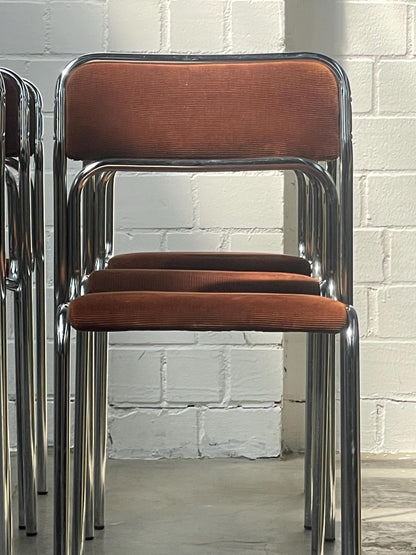 Space Age | Bauhaus | Stahlrohr | chair | chairs | italian style | stackable | minimal | modern | brown corduroy