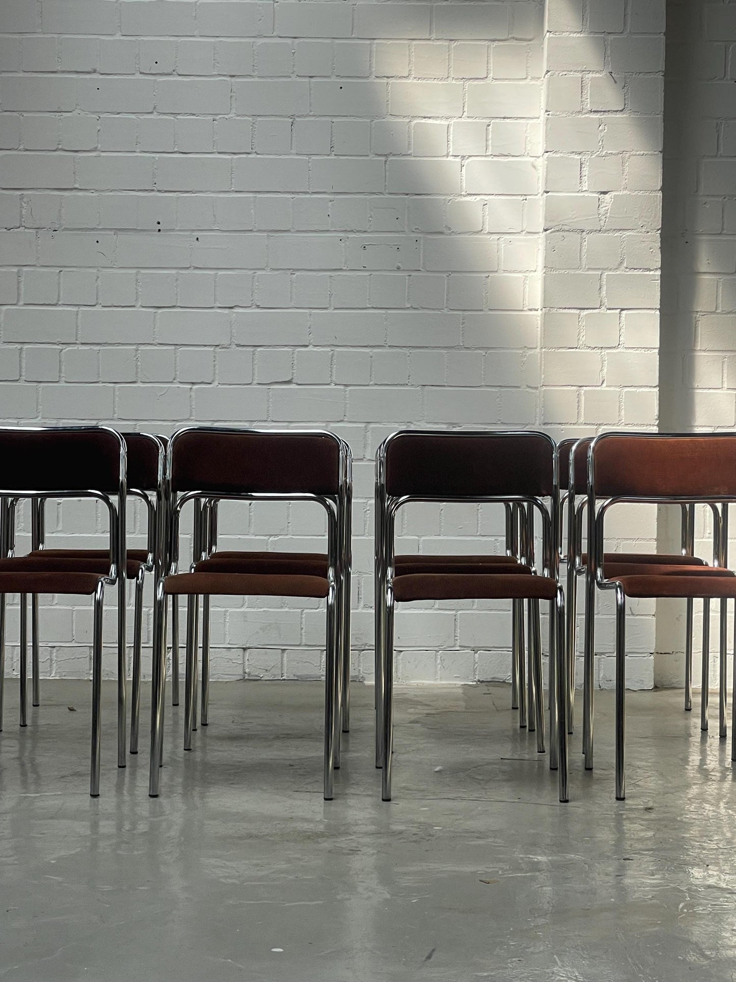 Space Age | Bauhaus | Stahlrohr | chair | chairs | italian style | stackable | minimal | modern | brown corduroy