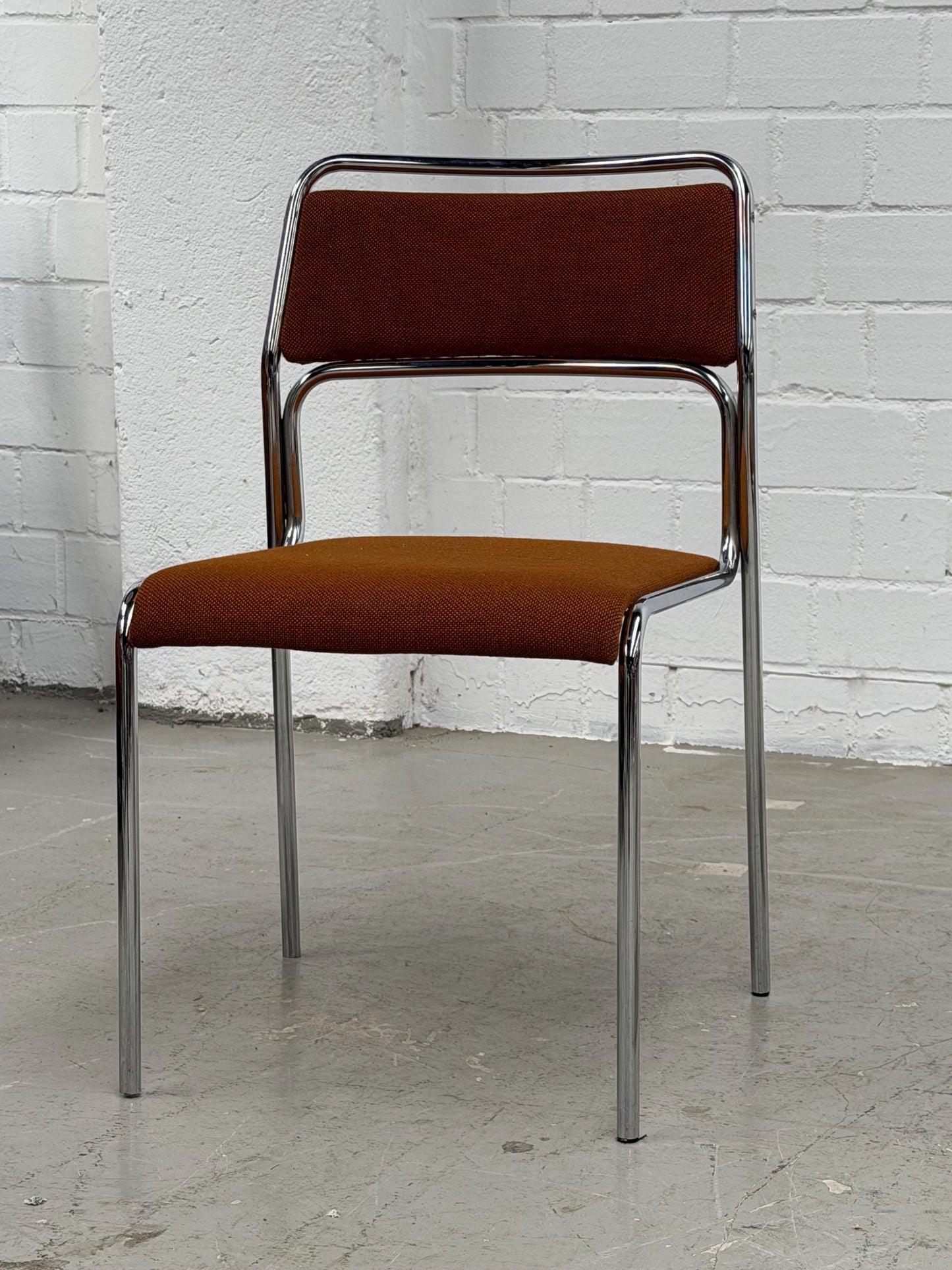 Bauhaus | Chrome | Stackable | Chair | modern | Vintage | West-Germany | upholstered in  brown fabric