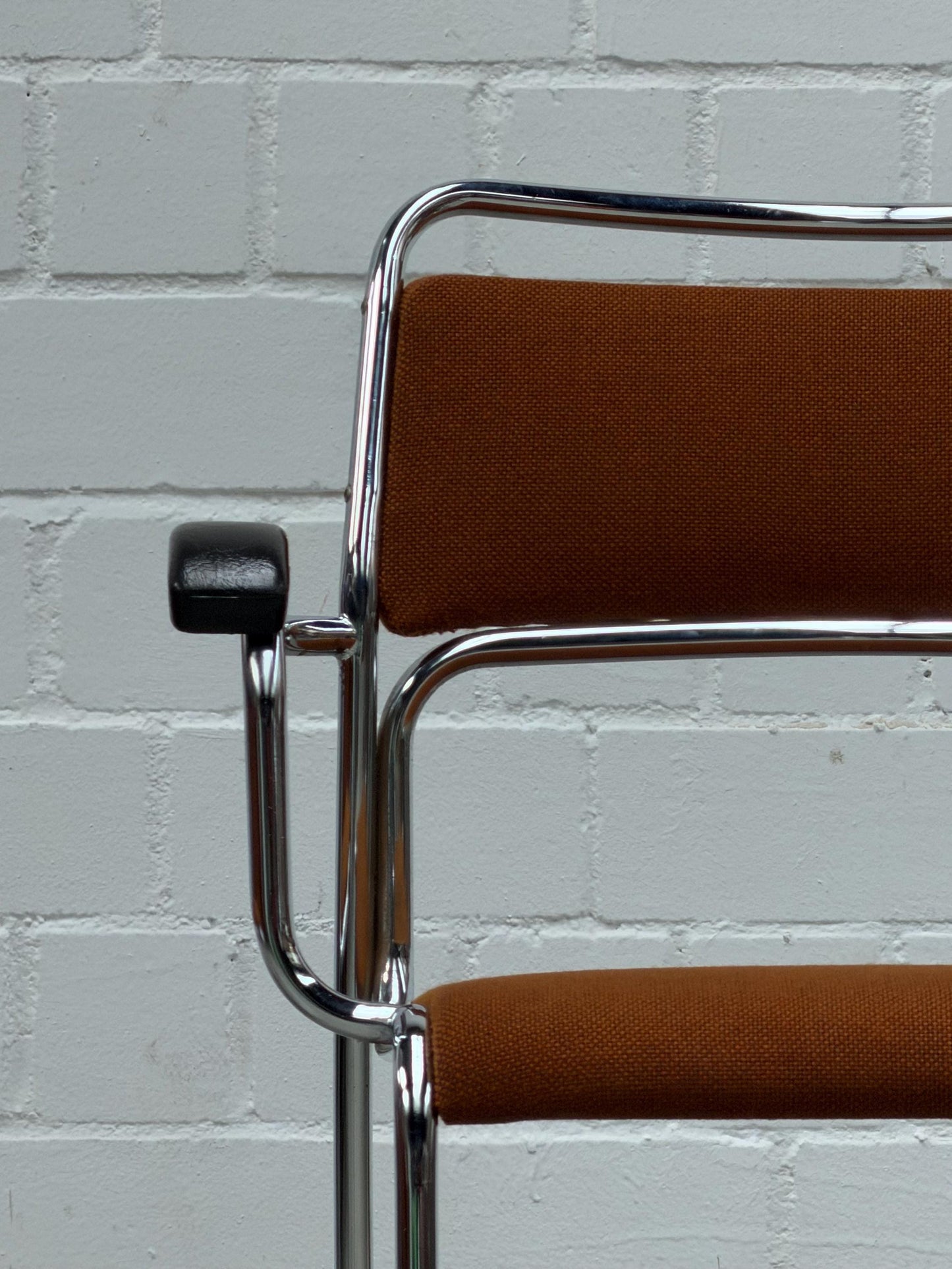 Bauhaus | Chrome | Stackable | Chair | modern | Vintage | West-Germany | upholstered in  brown fabric