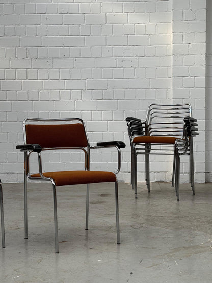 Bauhaus | Chrome | Stackable | Chair | modern | Vintage | West-Germany | upholstered in  brown fabric