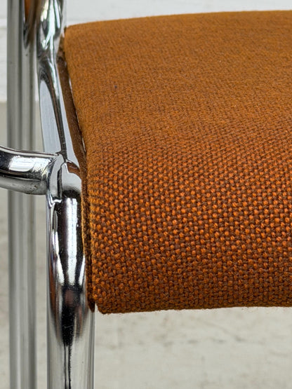 Bauhaus | Chrome | Stackable | Chair | modern | Vintage | West-Germany | upholstered in  brown fabric