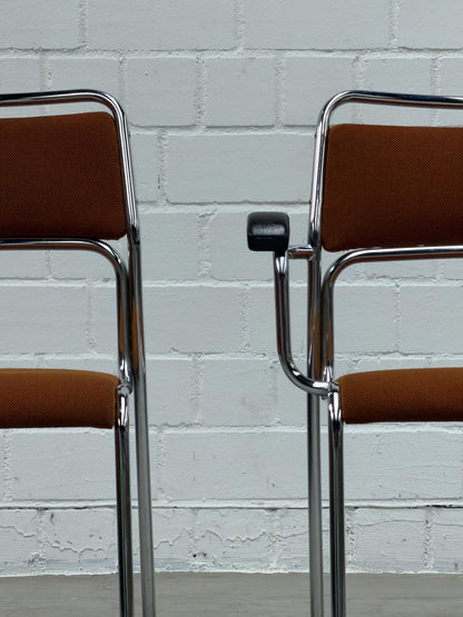 Bauhaus | Chrome | Stackable | Chair | modern | Vintage | West-Germany | upholstered in  brown fabric