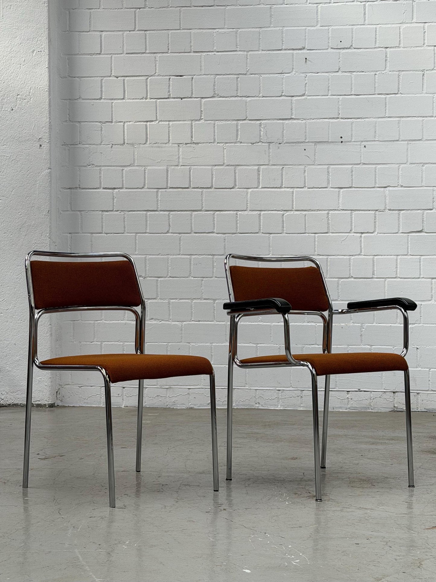 Bauhaus | Chrome | Stackable | Chair | modern | Vintage | West-Germany | upholstered in  brown fabric