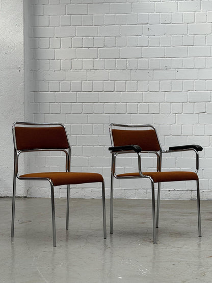 Bauhaus | Chrome | Stackable | Chair | modern | Vintage | West-Germany | upholstered in  brown fabric