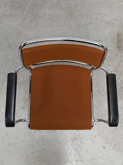 Bauhaus | Chrome | Stackable | Chair | modern | Vintage | West-Germany | upholstered in  brown fabric