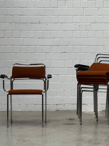 Bauhaus | Chrome | Stackable | Chair | modern | Vintage | West-Germany | upholstered in  brown fabric
