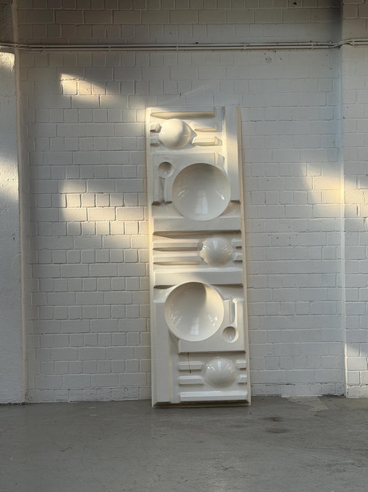 Large White Wall Sculpture – Minimalist Relief with Geometric Forms | No Vintage Ikea