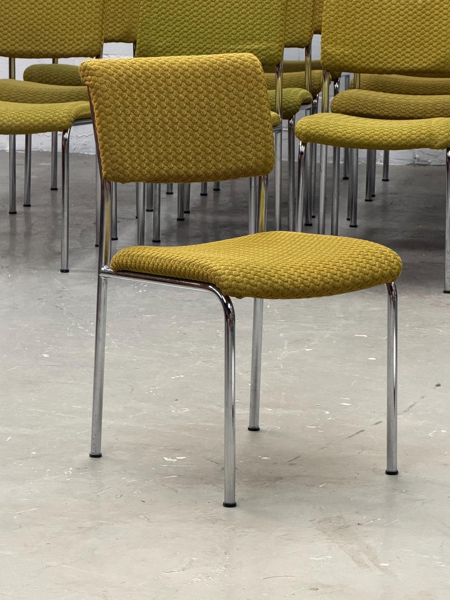 vintage | chrome frame | dining chair | textured mustard upholstery | chair