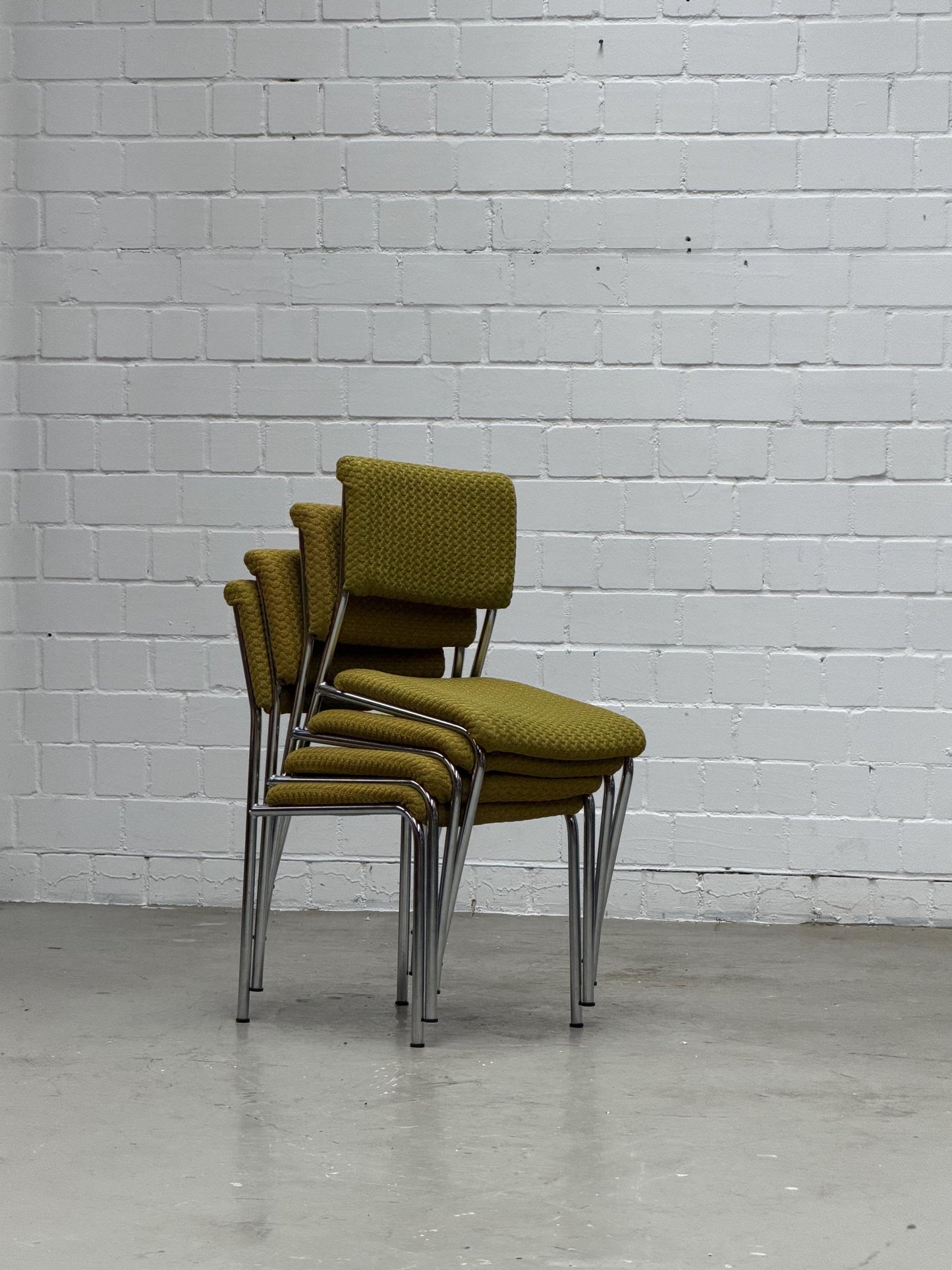 vintage | chrome frame | dining chair | textured mustard upholstery | chair