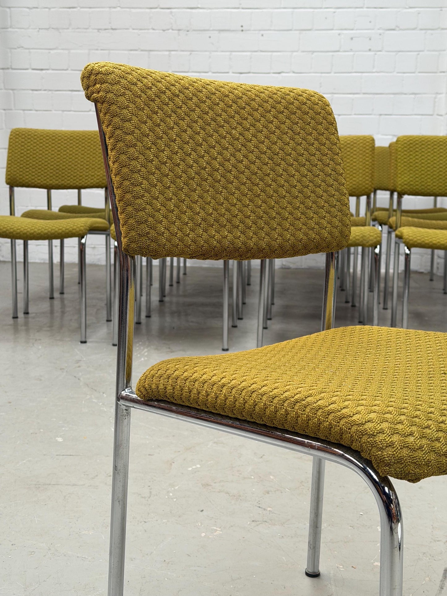 vintage | chrome frame | dining chair | textured mustard upholstery | chair